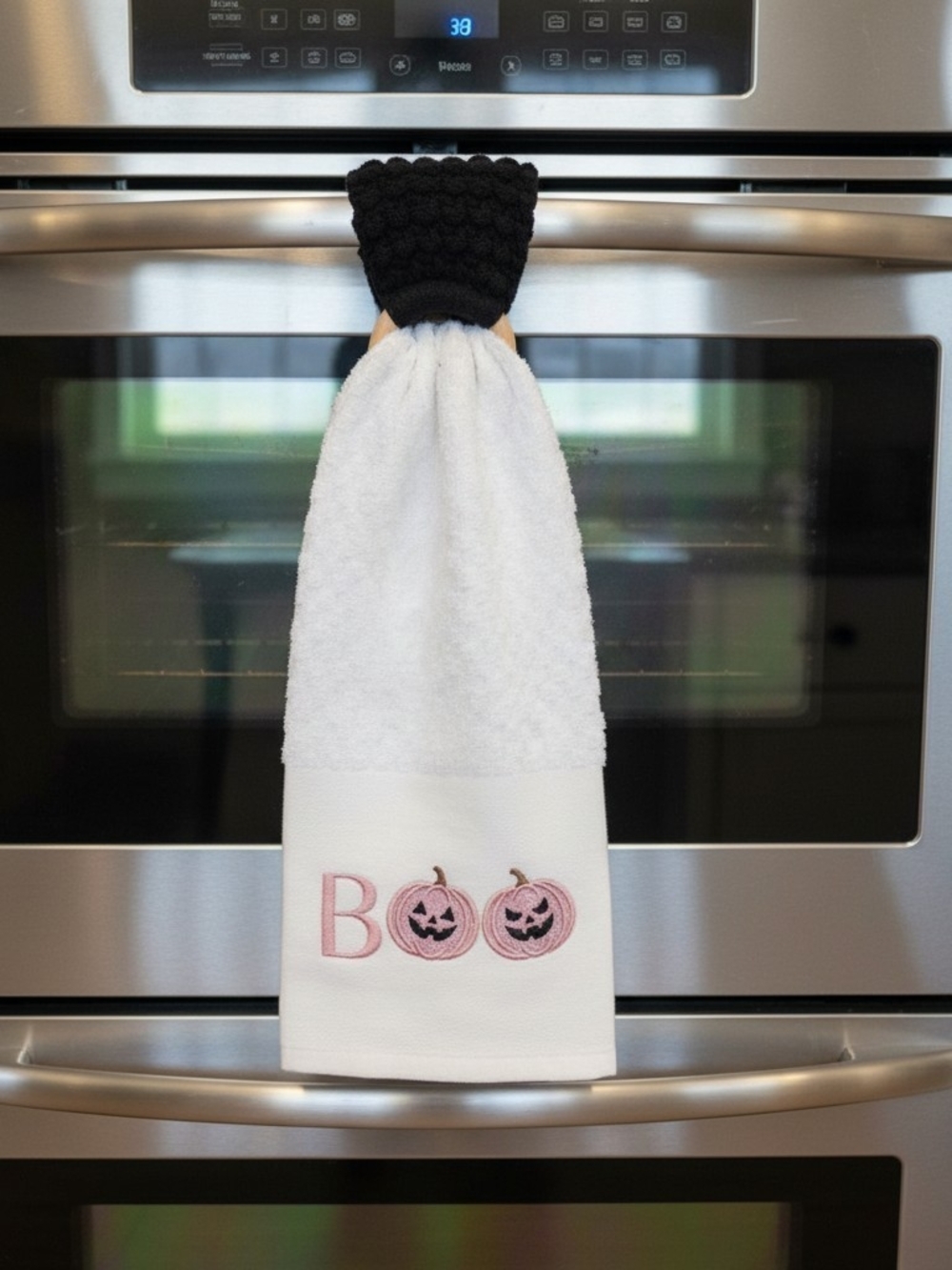 Living Essentials Boo Dish Towel & Hand Crochet Towel Holder NWOT